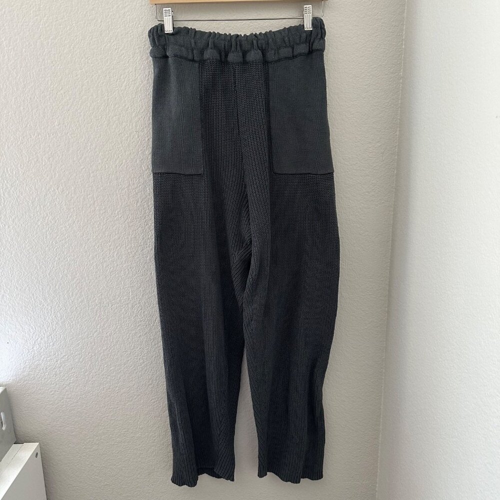 Free People Beach Ribbed Knit  Sweater Pants Boho Flat Front Dark Grey Sz M